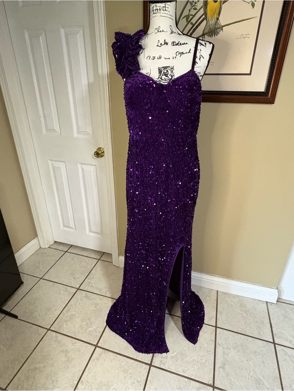 Purple Sequin Lined Long Dress Size XL Extra Large